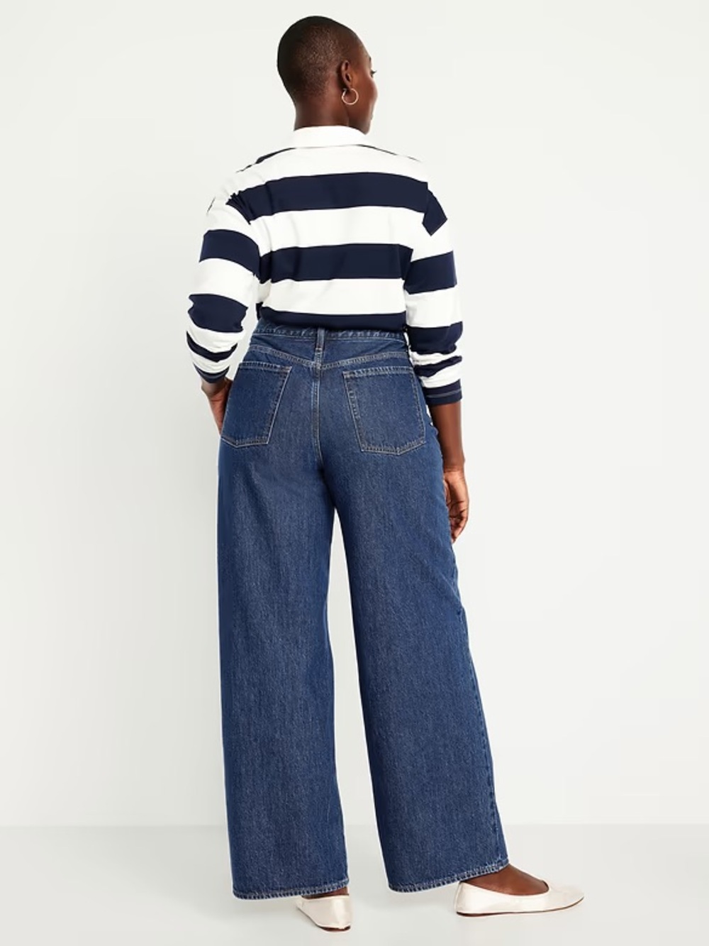 Old Navy Mid-Rise Wow Baggy Wide Leg Jeans in Dark Blue Denim - Picture 2 of 6